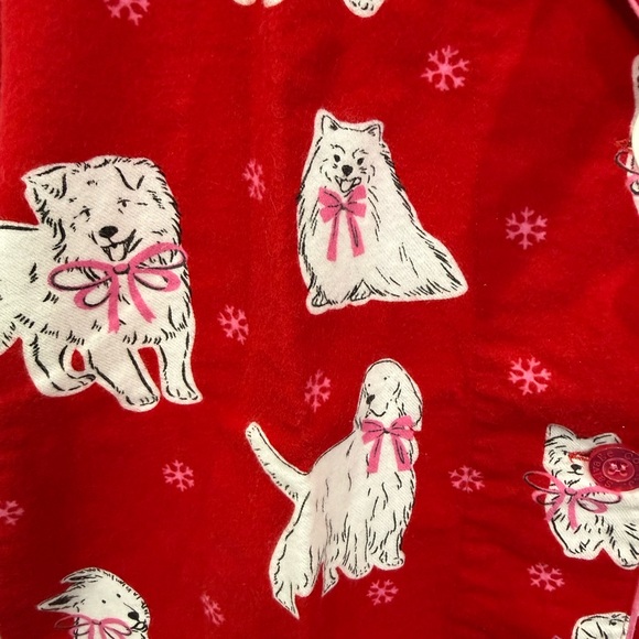 NWT PJ Salvage RED/WHITE DOGS WITH PINK BOWS Cotton Flannel Pajama Set Women's M - Picture 7 of 7